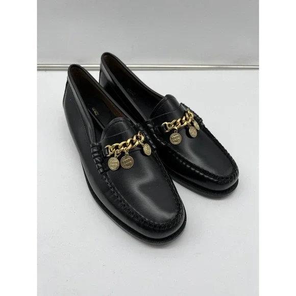 New Anthropologie Bass Charm Penny Laofers Womans Size 8 Medium Black Slip On - Picture 8 of 11